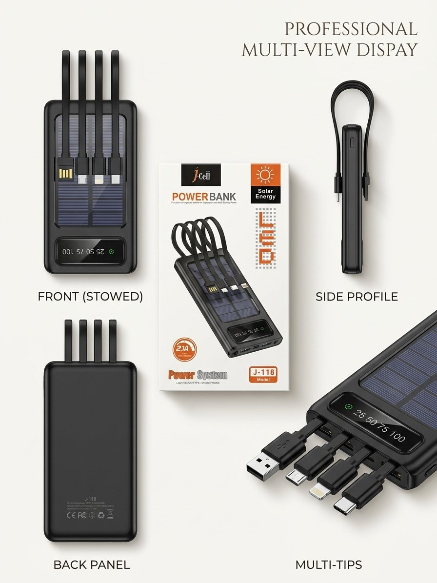 Solar 20000mAh Multi-Cable Outdoor Portable Power Bank